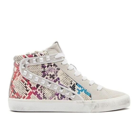 Steve Madden Tracey High Top Sneaker Rainbow Snake Pyramid Studded Suede 8.5 - Picture 1 of 11